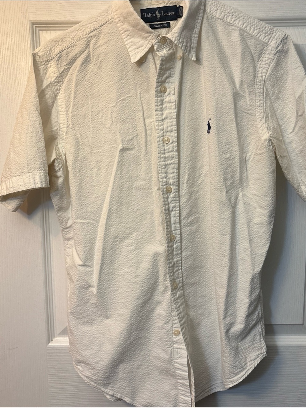 Ralph Lauren White Short Sleeve Seersucker Button-Down Shirt